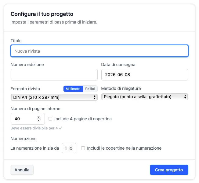 Aviso de nuevo proyecto para guardar una copia del proyecto actual como archivo JSON o descartarlo y empezar un proyecto nuevo.